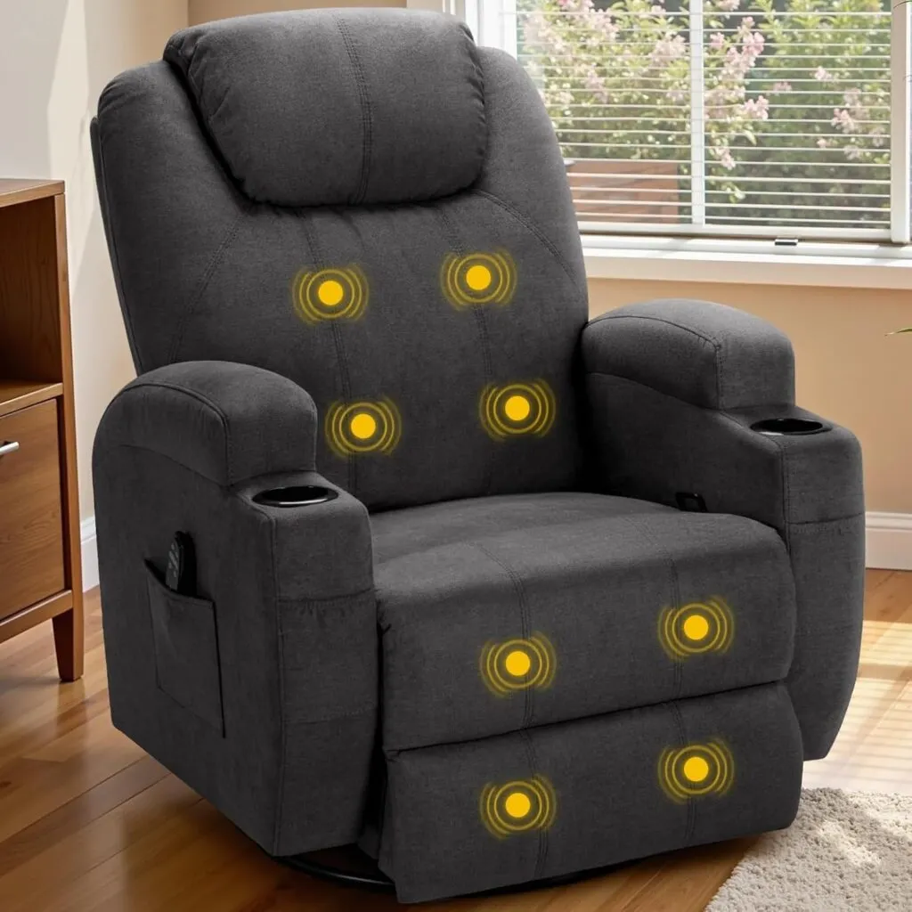 Recliner Chair360 Swivel Rocker Chair For Adults Rocking Recliner Chair With Massage Comfy Single Sofa With Side Pockets
