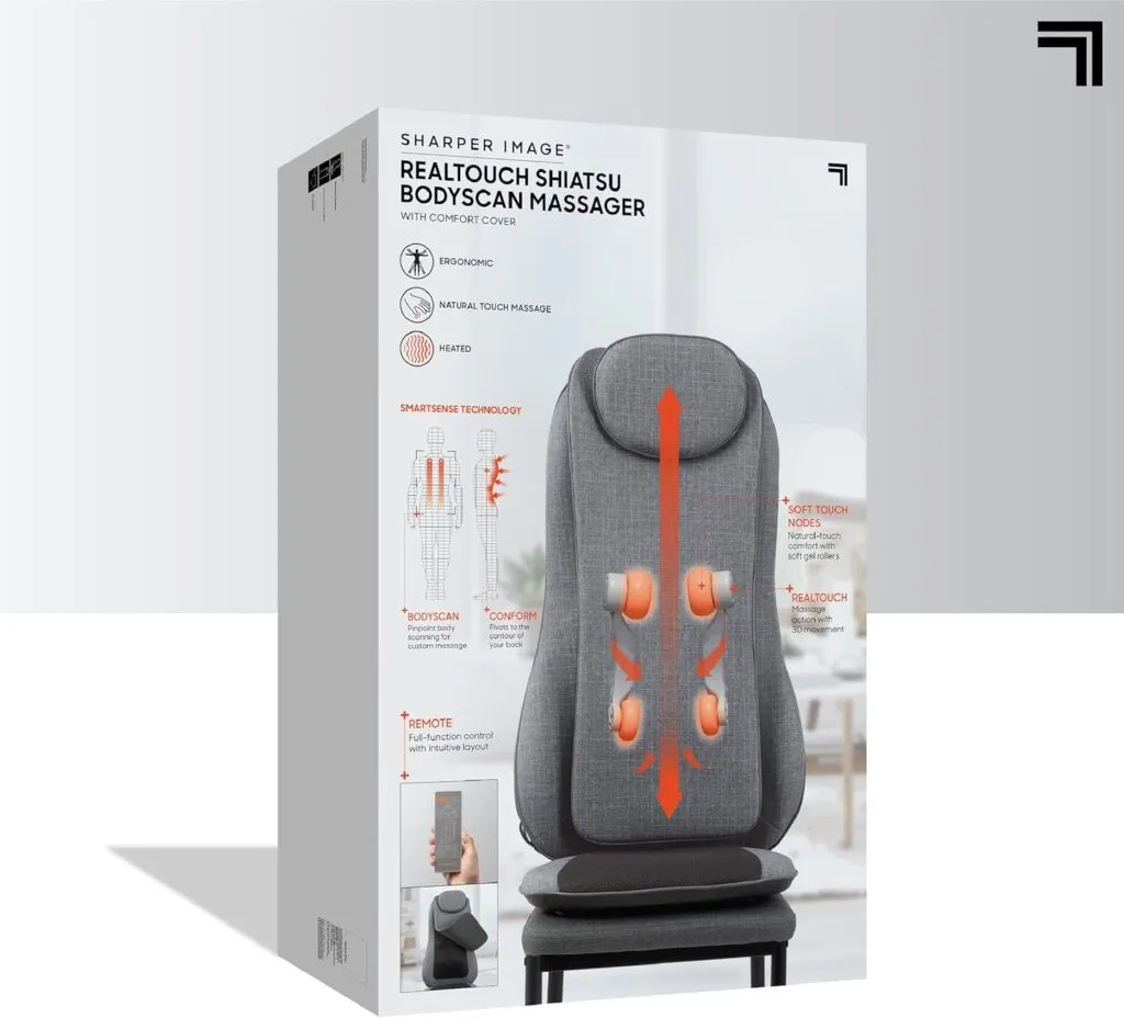 Sharper Image Smartsense Shiatsu Realtouch Massaging Chair Pad With Extra Cushion Soothing Heat 4 Deep Kneading Gel Node 2