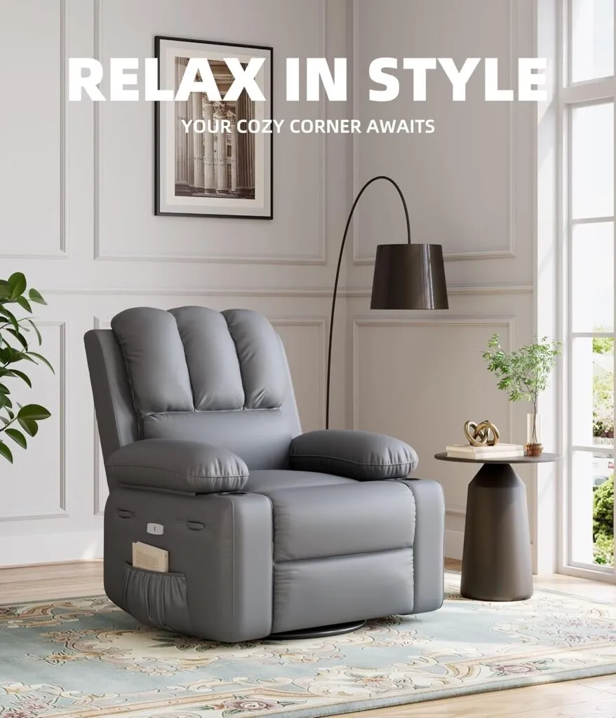 Swivel Electric Massage Chair Rocking Recliner Chair With Vibration And Heating Overstuffed Faux Leather Single Lazy Sof 3