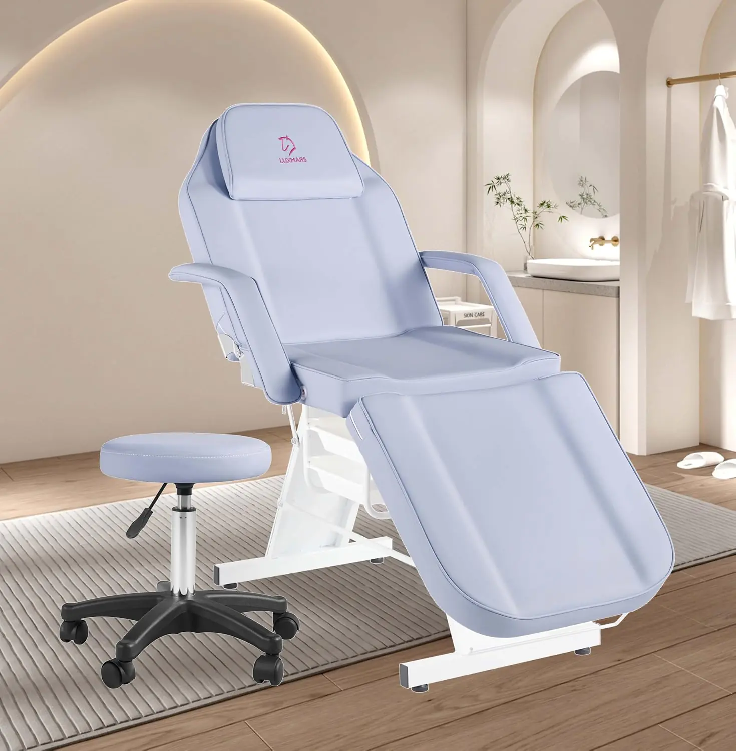 Tattoo Chair Adjustable,Facial Chair Multipurpose 73 Inch Spa Facial Bed with Massage Equipment Stool for Beauty Spa Tattoo, Black