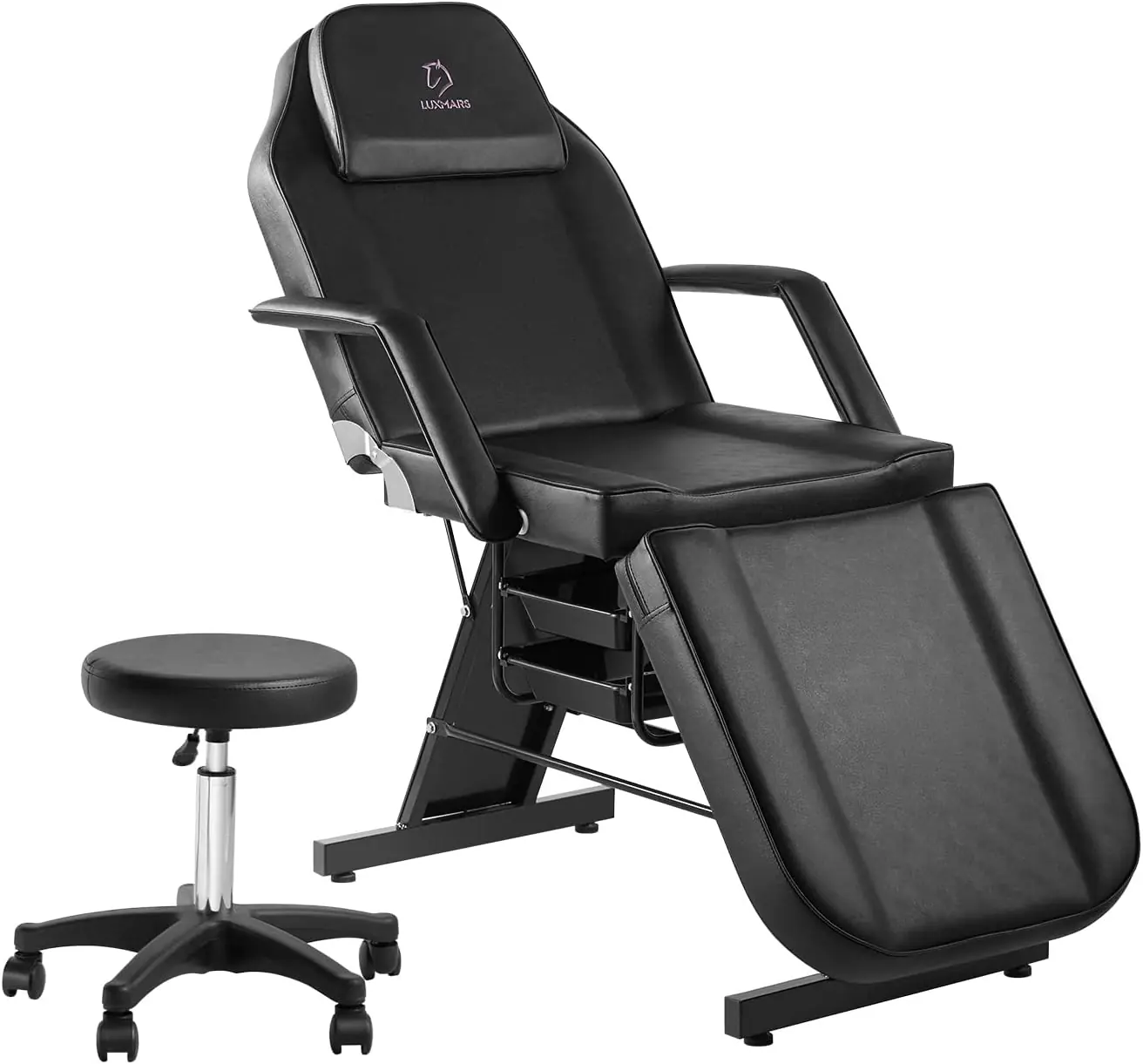 Tattoo Chair Adjustable,Facial Chair Multipurpose 73 Inch Spa Facial Bed with Massage Equipment Stool for Beauty Spa Tattoo, Black