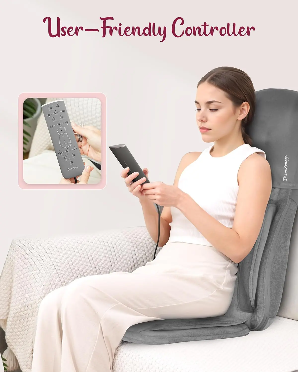 Therazzage Shiatsu Back and Neck Massager with Heat, Kneading, Rolling, Vibration, Massage Seat Cushion, Full Back Massage Chair Pad