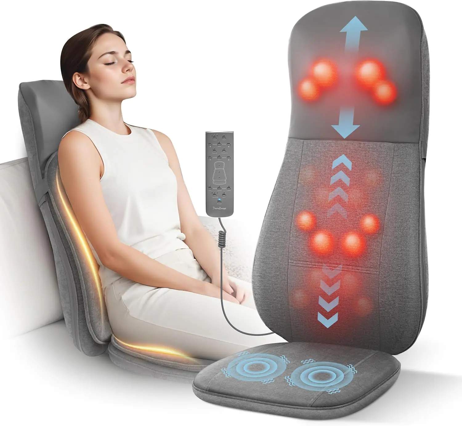 Therazzage Shiatsu Back and Neck Massager with Heat, Kneading, Rolling, Vibration, Massage Seat Cushion, Full Back Massage Chair Pad