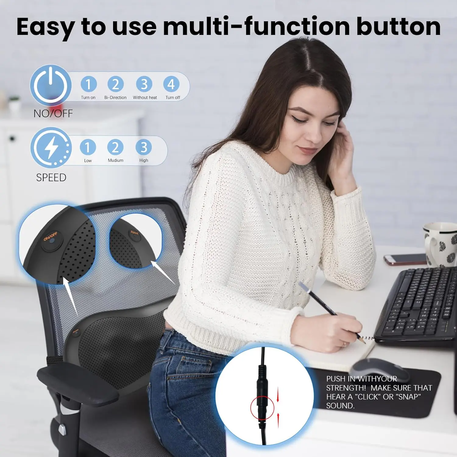 Adjustable Neck-Shoulder Massage Pillow with Magic Strap, High-Power Copper Motor, Hand Control Heating Back Massager for Pain Relief (Remote, 8 Head)