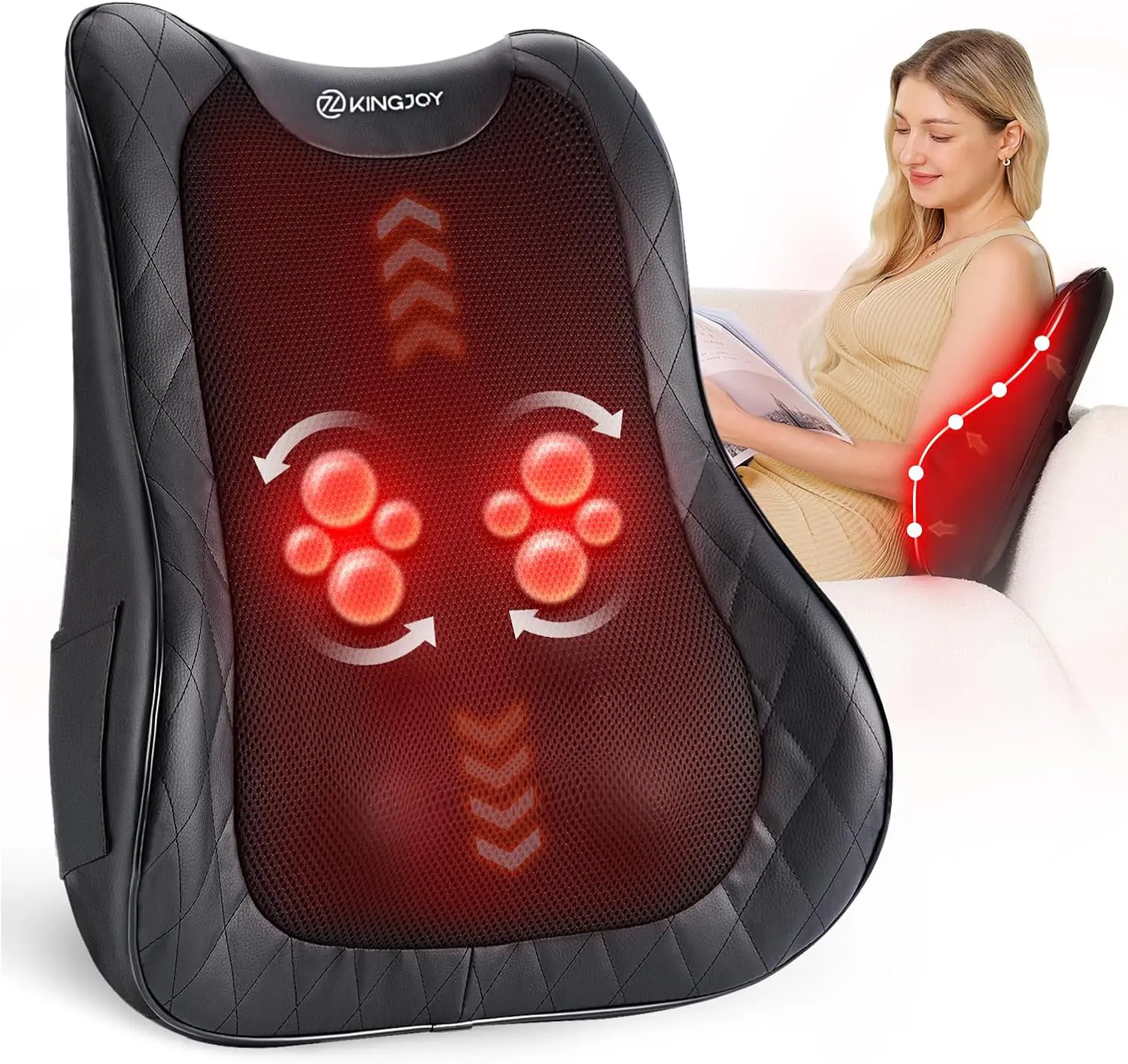 Back Massager for Pain Relief, Full Back Walking Massager with 3 Intensities, Kneading Chair Massage Pillow with Heat for Back, Neck, Shiatsu Rolling Massager Gifts for Dad Mom