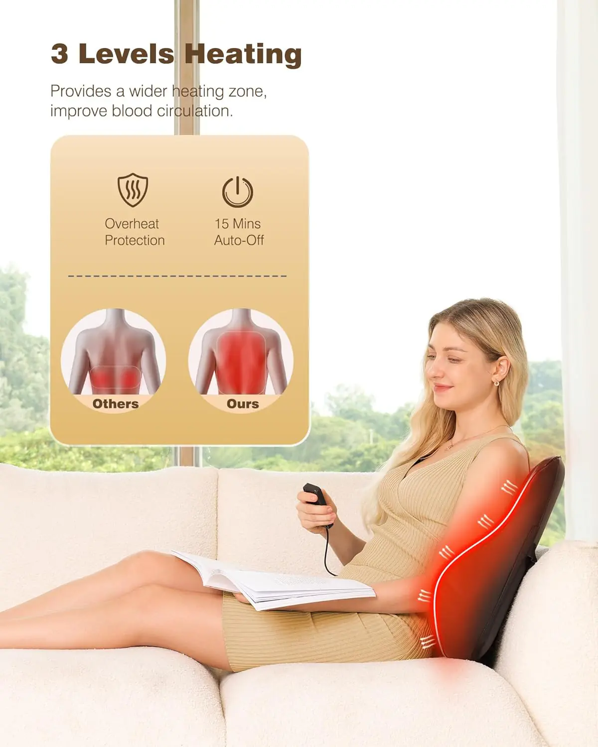 Back Massager for Pain Relief, Full Back Walking Massager with 3 Intensities, Kneading Chair Massage Pillow with Heat for Back, Neck, Shiatsu Rolling Massager Gifts for Dad Mom