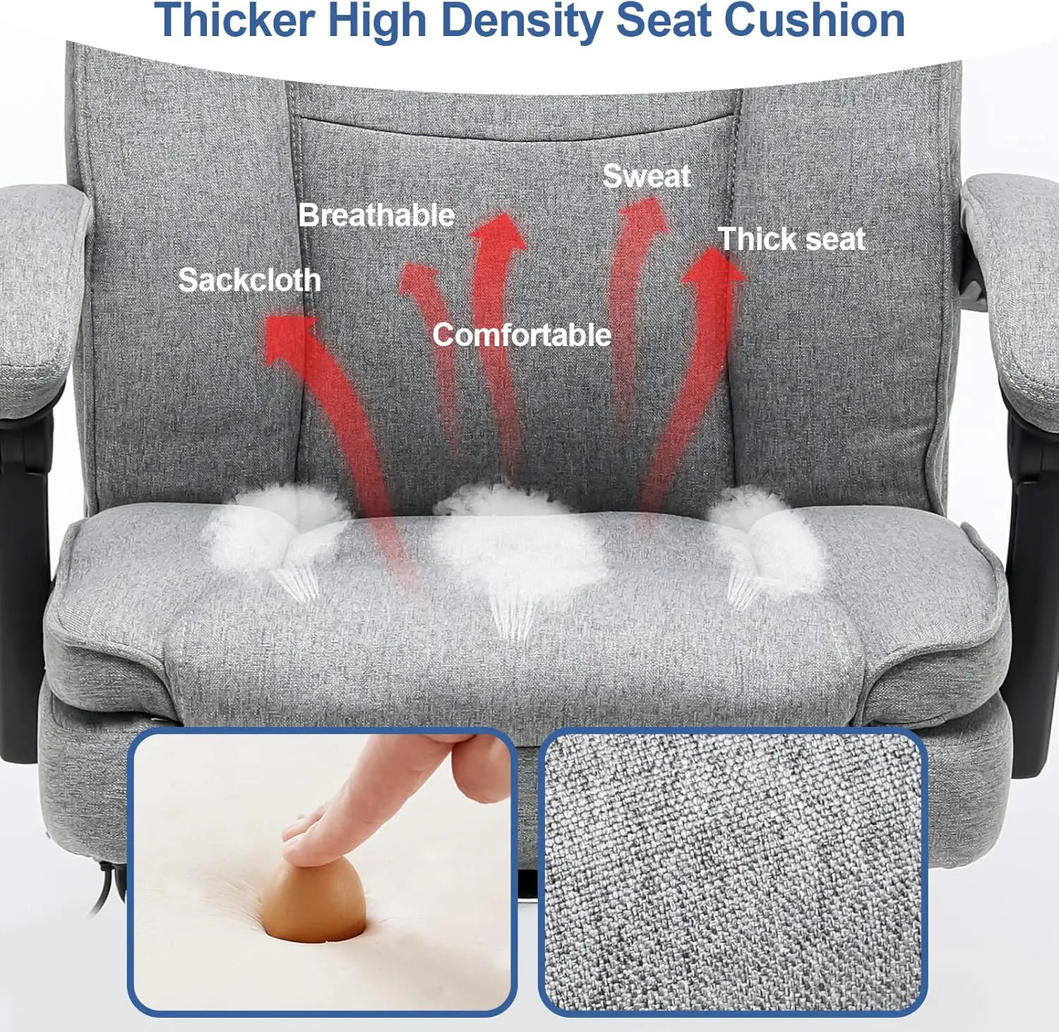 HOMREST Reclining Office Chair with 4-Point Massage, Breathable Fabric Executive Chair with Retractable Footrest, Ergonomic Computer Chair with High Back, Reclining Gaming Chair for Home, Light Grey