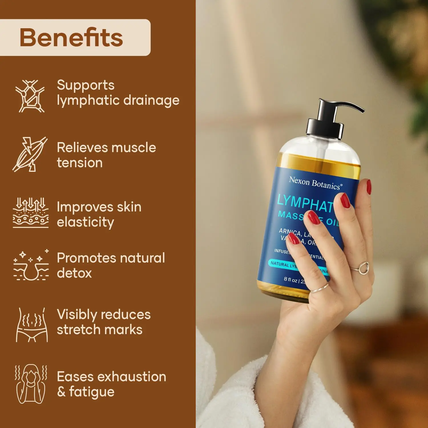 Sore Muscle Massage Oil 8 fl oz - Arnica Massage Oil for Therapy Sore Muscles - Peppermint Lavender for Body, Muscle Joint Relaxation - Nexon Botanics